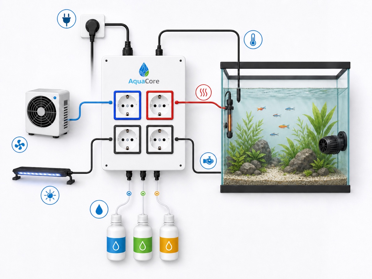 Mapa completo del AquaCore Lite con sensores, equipos y tubos correctamente conectados.