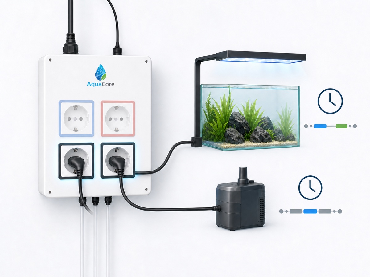 Los dos enchufes programables conectados a una luminaria y a un equipo auxiliar.